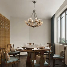 Rustic Pendant 6-Lights Deer Horn Antler Chandelier Light Ceiling Lamp Fixture