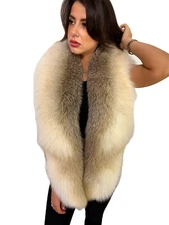 Golden Island Fox Fur Stole 70" inches  (170cm) Natural Color Saga Furs