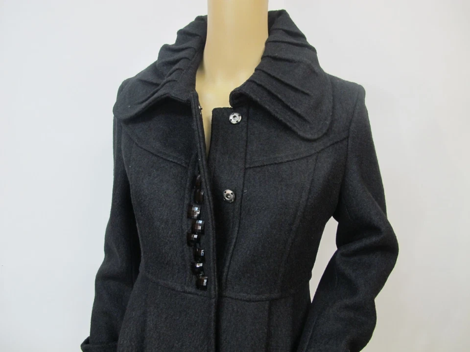 Abrigo de tweed de invierno cuello plisado de gran tamaño cintura imperio arce negro talla XS Foto 4 de 4