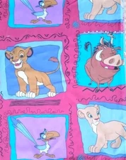 Vintage 90s Disney Lion King Twin Flat Sheet Simba Nala Zazu Fabric Made in USA