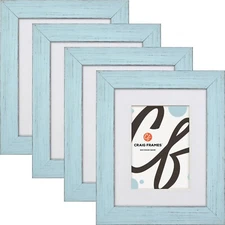 Jasper, 1.5" Distressed Country Sky Blue Picture Frame With a Mat, 4-Pack