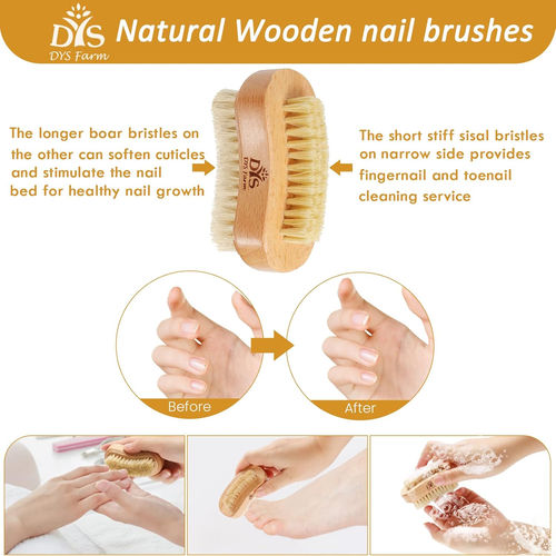 Wooden Fingernail Nail Brushes for Cleaning, Natural Boar Sisal Bristle Two-Side - Picture 2 of 12
