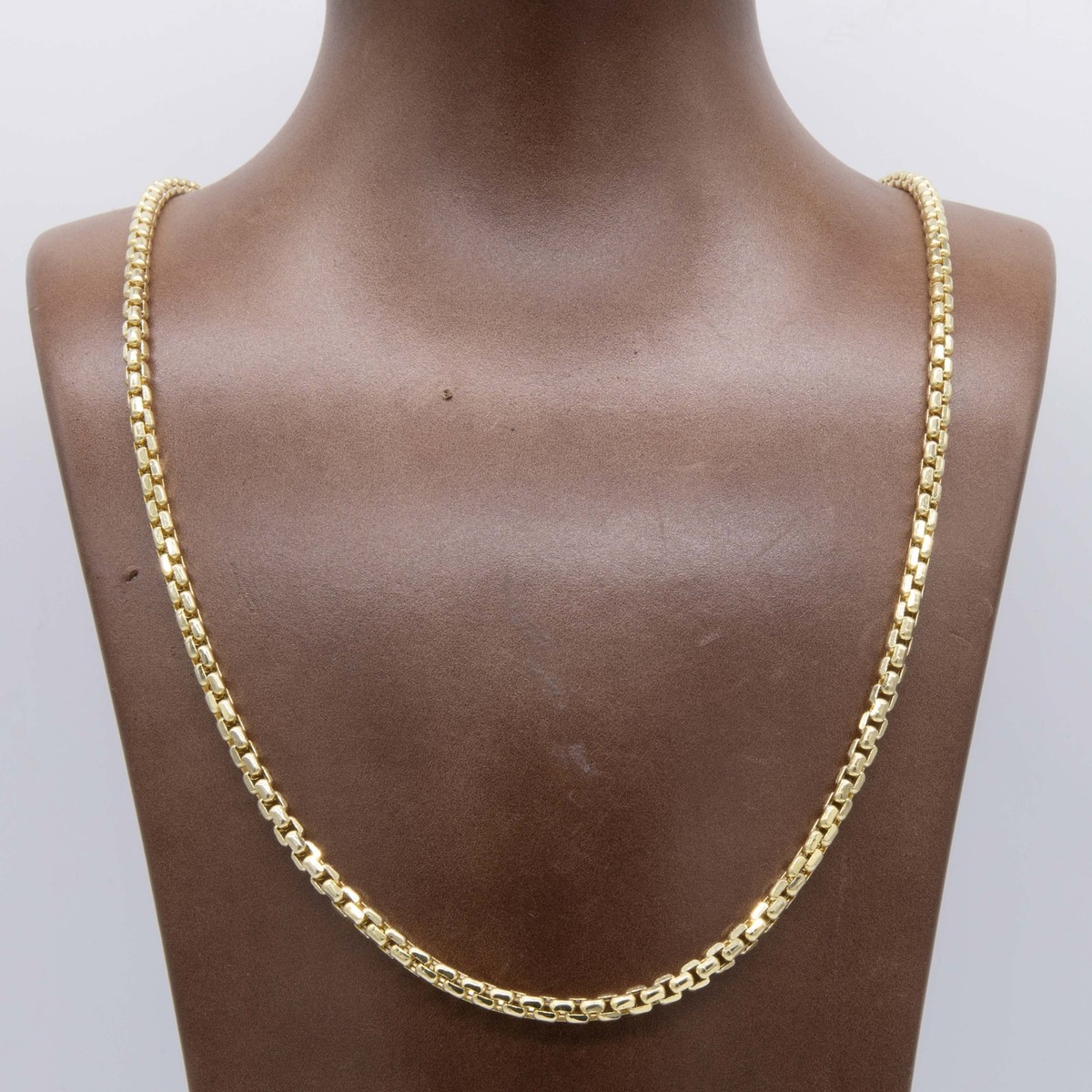 Round Box Link Chain Necklace Real 10K Yellow Gold All Sizes