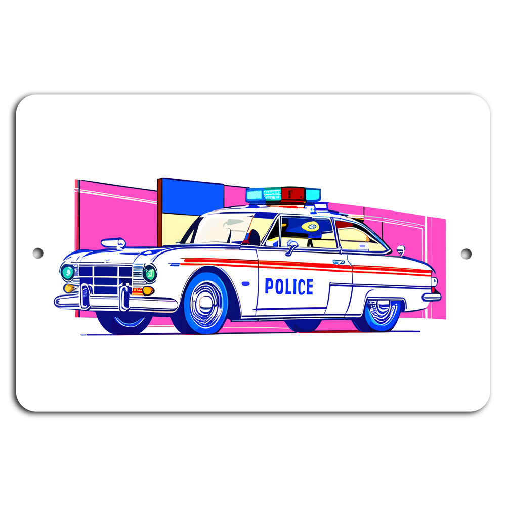 Retro Police Car Art: Vintage Charm on Metal