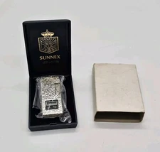 Vintage Sunnex Flat Silver Tone LCD Lighter Snake Skin Pattern W/ Original Case