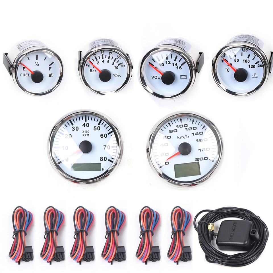 Universal 6 Gauge Kit GPS Speedometer Fit Car Marine Boat Truck Yacht Waterproof - Image 2 of 4