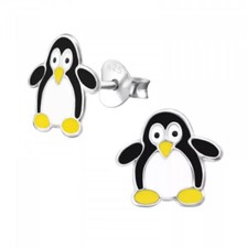 Penguin 925 Sterling Silver White Black Yellow Stud Earrings Jewelry