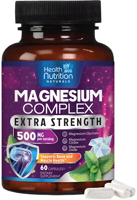 Magnesium Glycinate Capsules 500 mg - Oxide, Malate & Citrate for Muscle Support