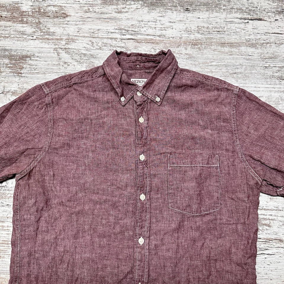 Merona Shirt Mens Medium Red Linen Blend Short Sleeve Button Up Beach Travel - Image 2 of 4