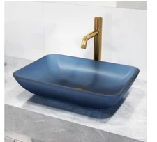 Matte Shell Sottile Royal Blue Glass Rectangular Vessel Bathroom Sink