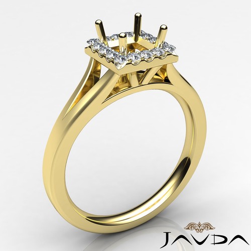 Halo Prong Princess Semi Mount Diamond Engagement Ring 18k Yellow Gold 0.2Ctw - Picture 2 of 7