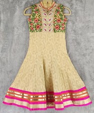 Womens Juniors Dress 30 Yellow Metallic Pink Floral Embroidered Indie Flare Midi