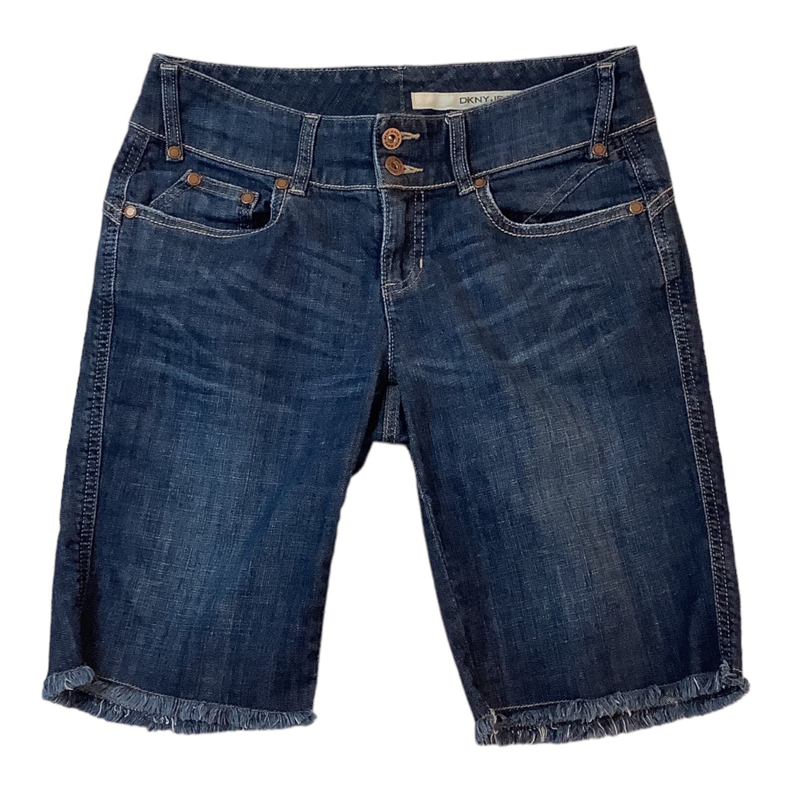 DKNY Women’s Long Jean Shorts Low Rise Medium Blue Wa… Gem