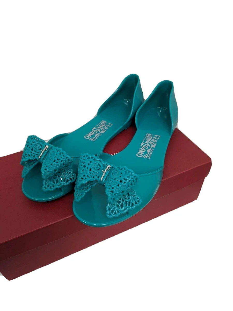 Salvatore Ferragamo NEW Preita Acqua Jelly D Orsay Flats Bow 10