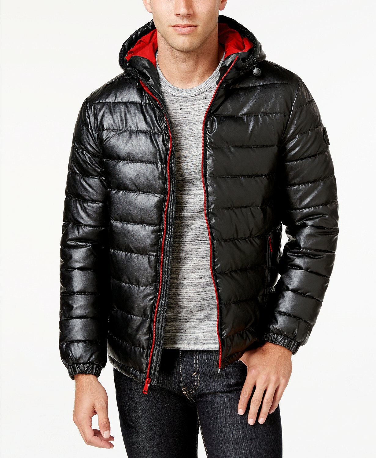 Hooded Faux Leather Jacket Black 