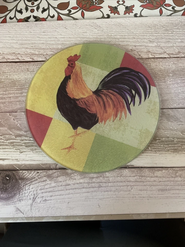 Cooking Concepts Kitchen Cutting Serving Board, Rooster, Round Tempered Glass 8” - Image 2 of 3