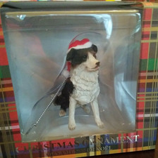 Christmas Hanging Ornament Border Collie Blk/Wht W Red Hat-Brand New-SHIP 24 HRS
