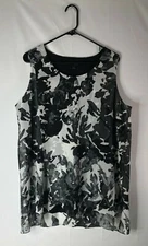 H by Halston women's size L sleevelesss top w/sheer overblouse black gray white