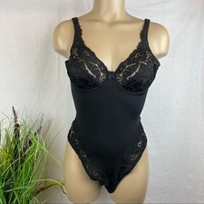 Sariana Black Lace Trim Satin Body Suit 34B