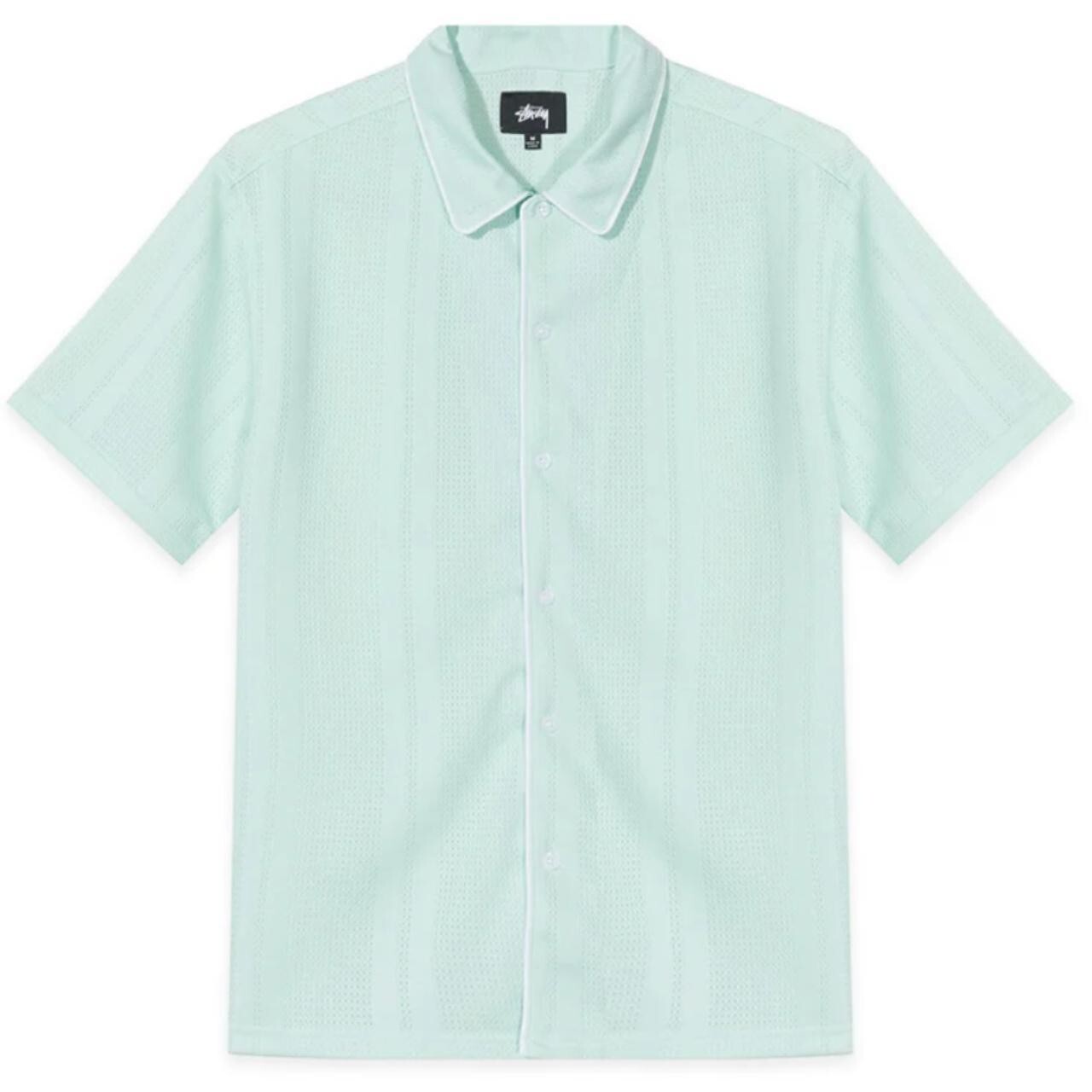 Stussy Mint Green Mesh Bowling Shirt Mens Small S/S Button Down
