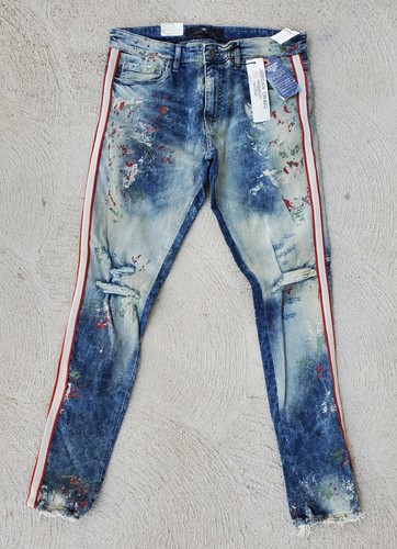 Pantalones de mezclilla Jordan Craig Sean Legacy Edition rayas pómez desgastados para hombre nuevos con etiquetas 34x34 - Imagen 1 de 7