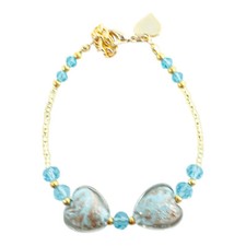 Murano Glas Perlen Armband hellblau gold Handarbeit Venedig Italien Herzen