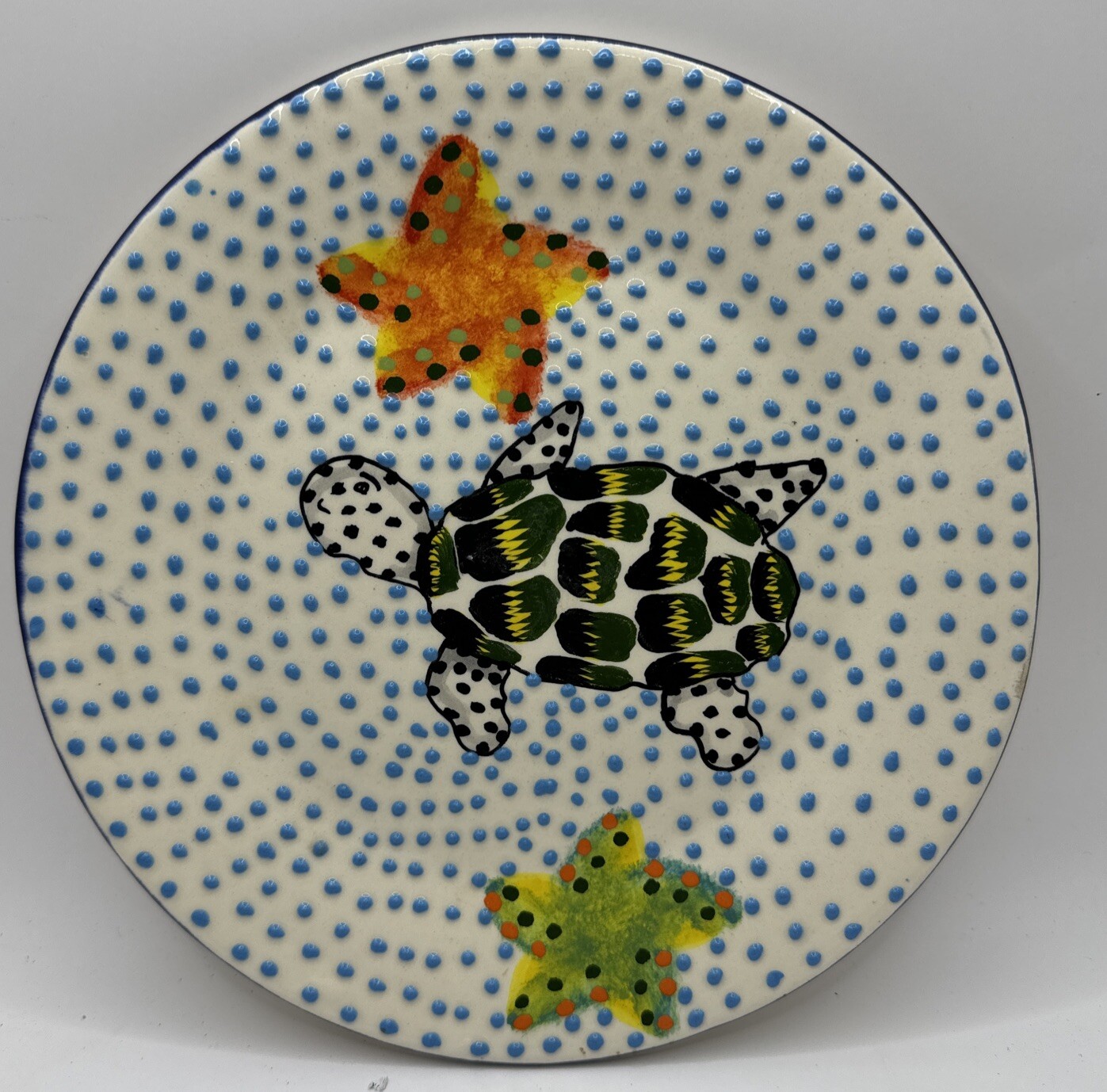 ALBA MEXICO TALAVERA TURTLE AND STAR FISH DESIGN RAISED 3D DOTS ROUND PLATTER