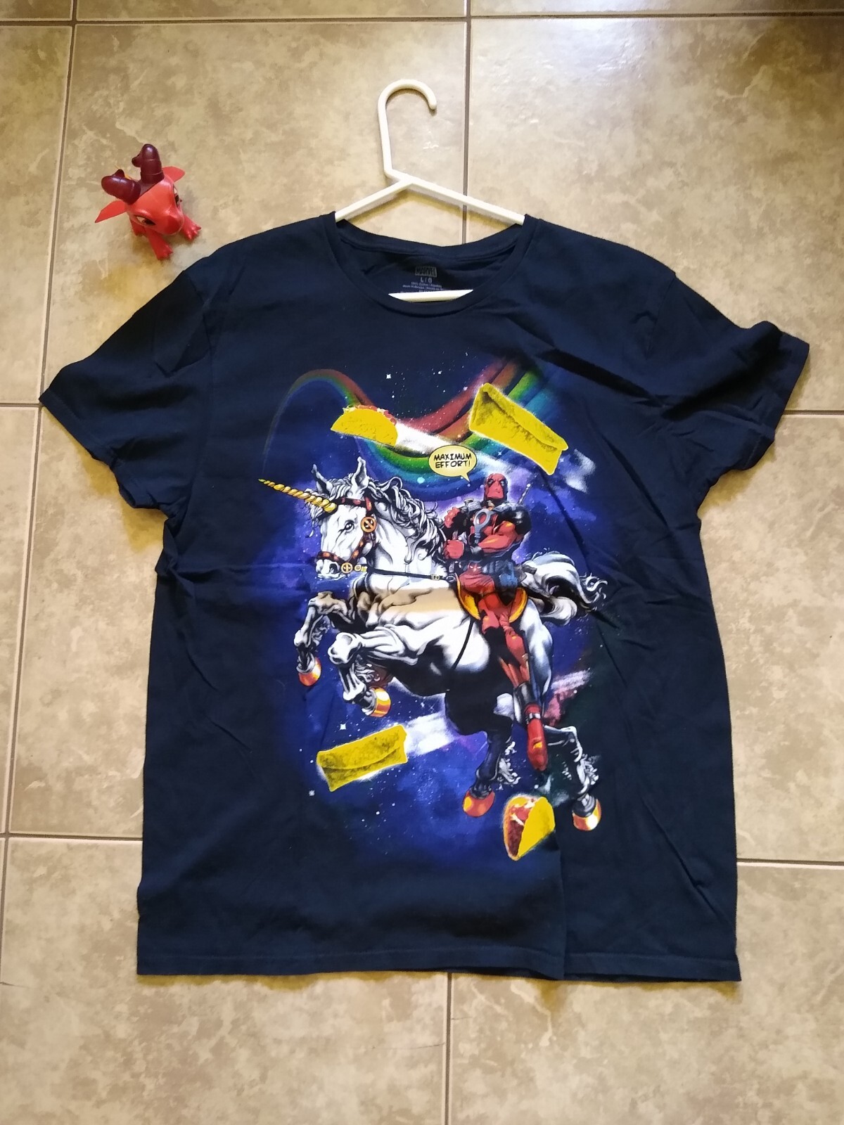 PONY T Shirt Uomo Marvel Taglia Large Deadpool Unicorno Massimo Sforzo Taco Burrito