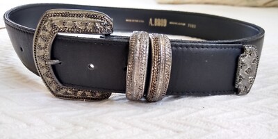A Brod Belt Pewter Look metal Buckle and tip, Black Leather  display picture 2