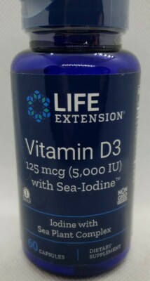 Life Extension Vitamin D3 with Sea-Iodine  125 mcg (5000 IU), 60 capsules