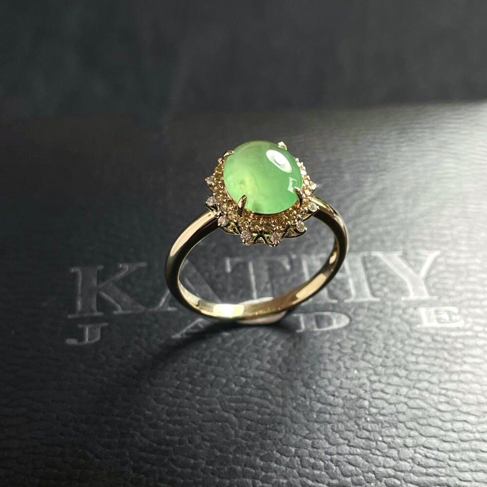 KATHY JADE】Icy Emerald Apple Green Jadeite Jade Ring 《US SIZE