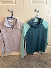 Under Armour HeatGear Women's L Fitted Mock Neck 1/4 Zip Pullover Gray/Teal