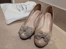 PRADA Beige Ribbon Heeled Pumps 37.5 Approx 6cm Heel Chic Elegant Designer Shoes