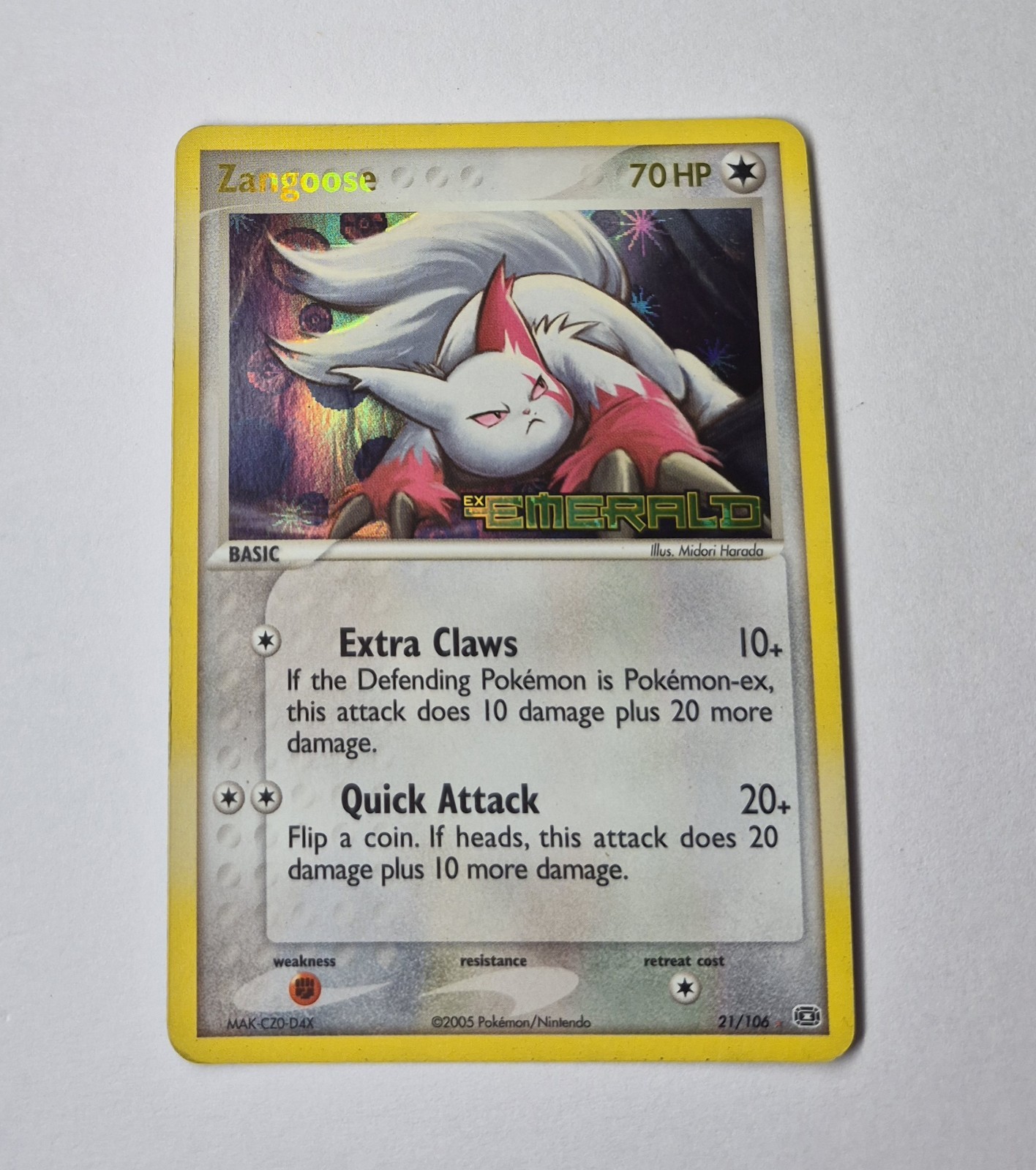 * Some Bending/ Wear * Pokémon Zangoose 21/106 Holo EX Emerald 2005