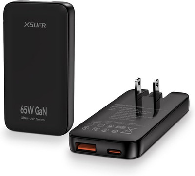 65W USB C Wall Charger Dual Port Foldable Fast Charging Travel Plug Black