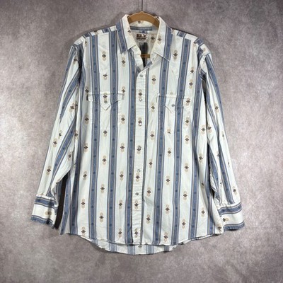 Ely Cattleman Western Shirt Mens Large White Aztec Pearl Snap Long Sleeve Cowboy