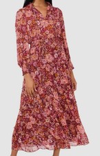 Msk Women's Red Floral-Print Tie-Neck Maxi Dress Size S