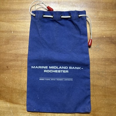 Vintage Blue Marine Midland Trust Company Bank Coin Bag Canvas HSBC Rochester NY