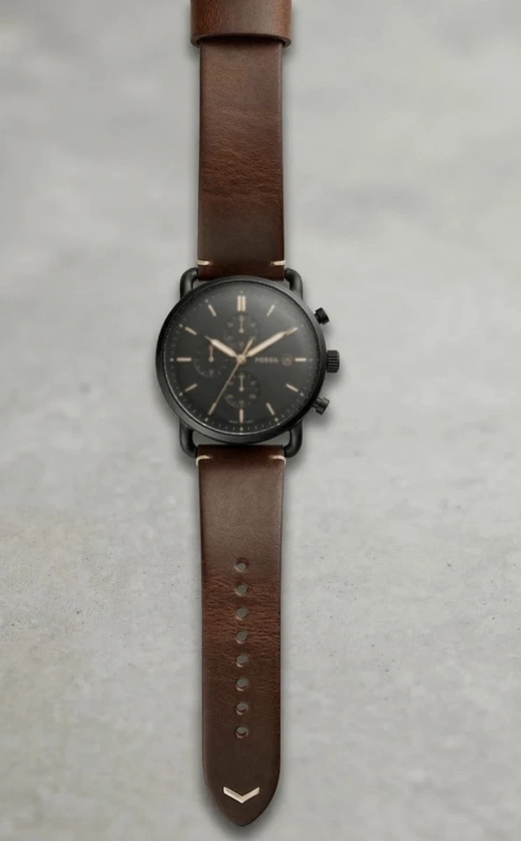 Fossil Orologio Uomo Cronografo 44 Mm - Cassa In Acciaio Inox Nero, Cinturino In Pelle Marrone - Set Regalo - Resistente 50m - 4