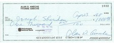 ALAN AMECHE - (d.'88) - SIGNED check Baltimore Colts (1955-60) ~ JSA Letter
