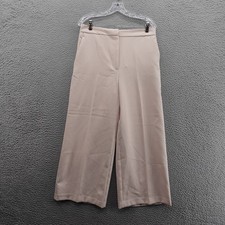 ZARA Wide Leg Crop Pants Elastic Back Size Large Beige Women Crepe Trousers NWT