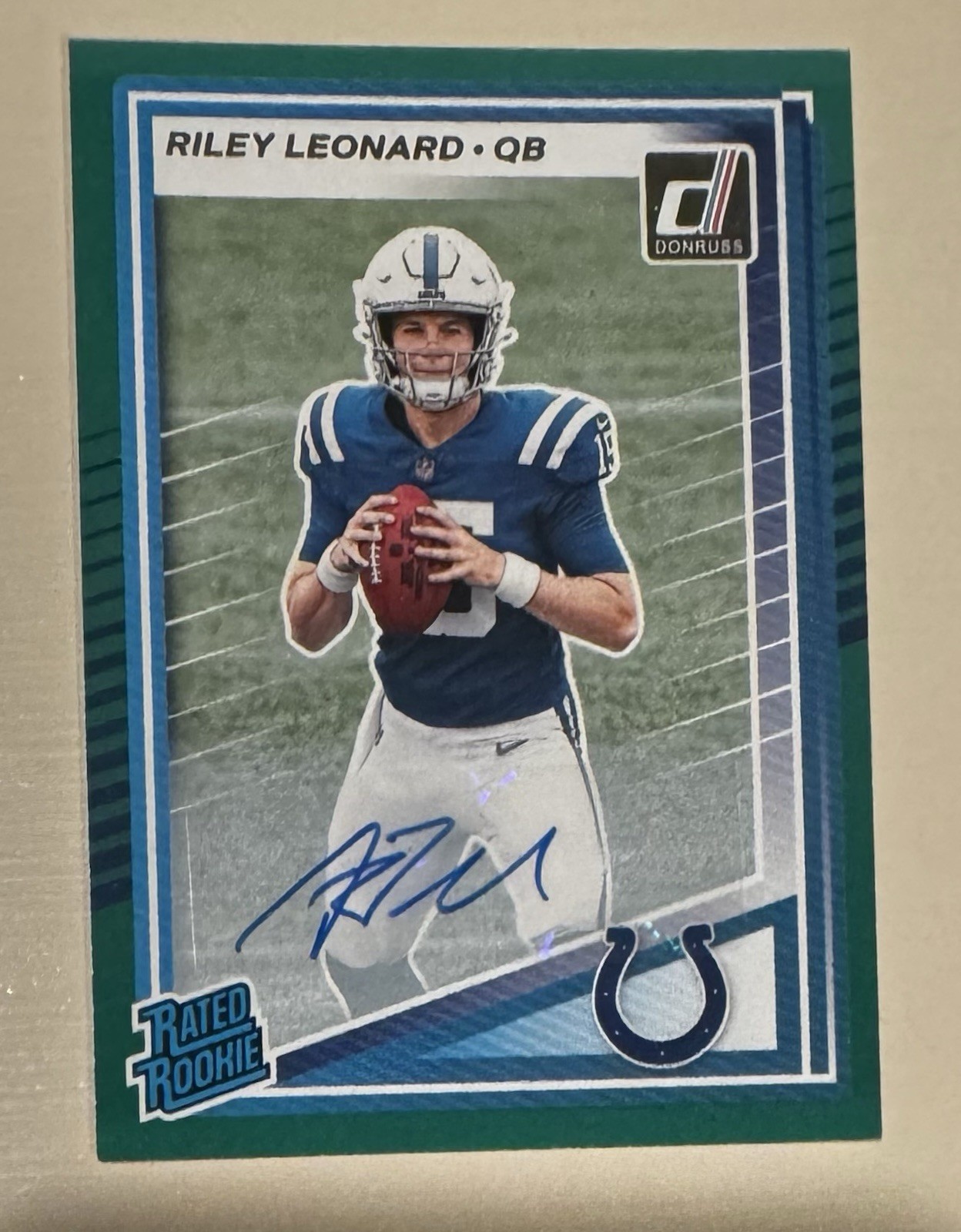 2025 Panini Donruss NFL Rated Rookie Riley Leonard - Colts Green Autograph SP
