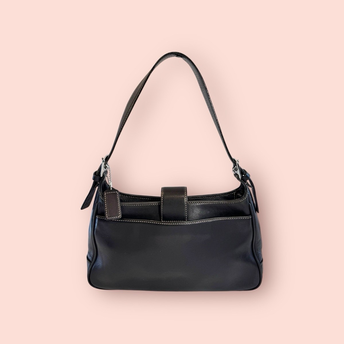 バッグ y2k Coach Black Hampton Leather Handbag COACH Y2K Vintage Hamptons Hobo Shoulder Bag Luxury Designer Black