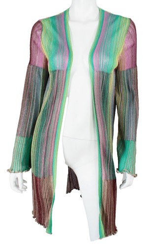 M MISSONI Metallic Multicolor Striped Knit Open-Front Long Cardigan Sweater 38