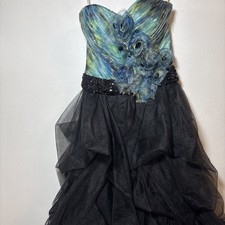 Vintage Y2K FLIRT MAGGIE SOTTERO Size 6 Prom Dress Gown Peacock Blue Green Teal