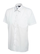 Image of Mens Short Sleeve Shirt Plain Classic Poplin Easy Care with Pocket Formal Casual
