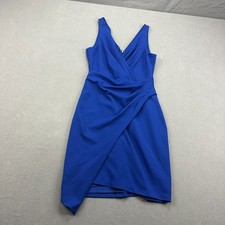 Guess Cocktail Dress Womens 6 Royal Blue Asymmetrical Draped V Neck Sleeveless