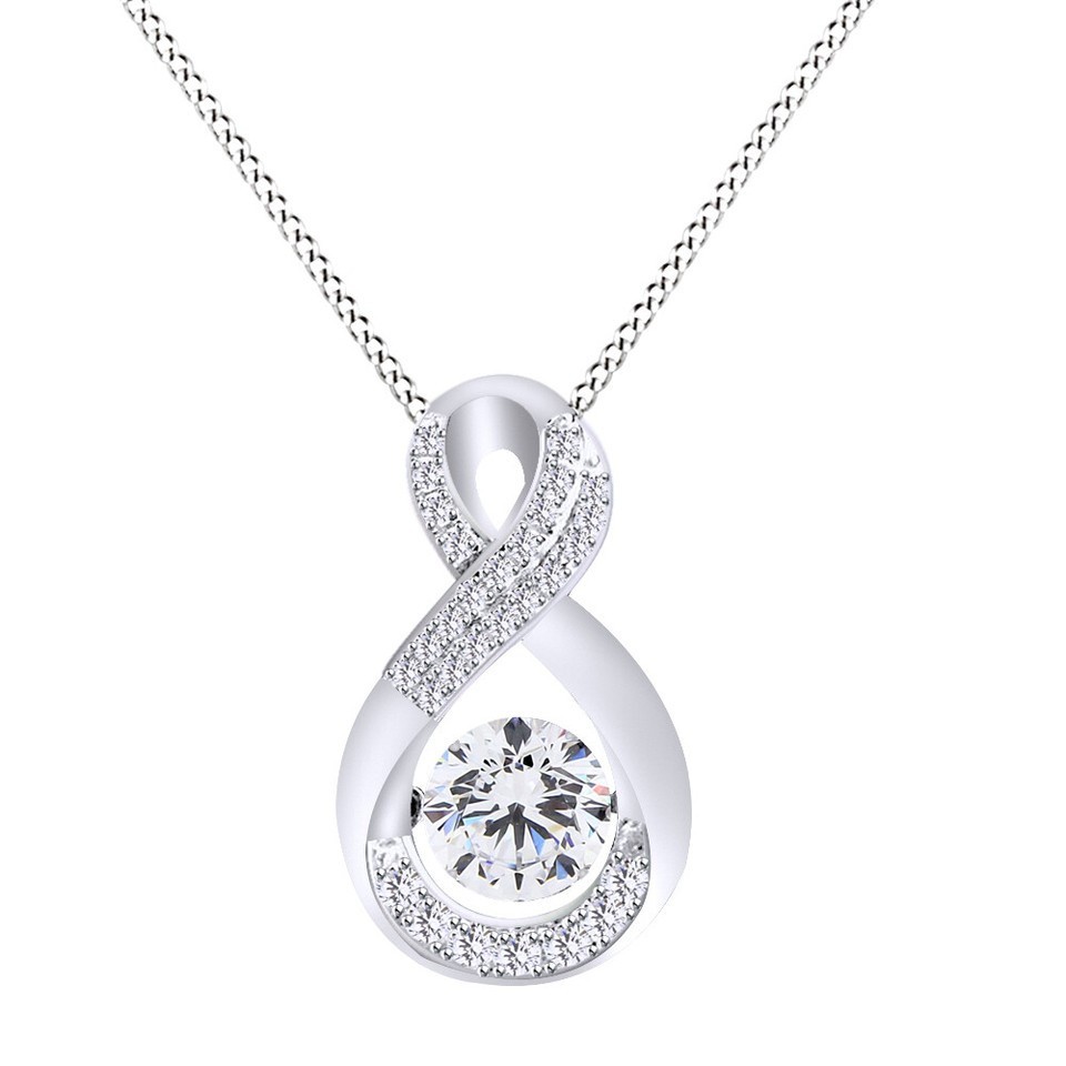 Round Cut Simulated Diamond 14K White Gold Plated Infinity Pendant Necklace 18"