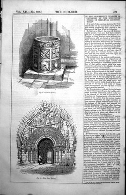 Antike alte Druckschrift an Loches Westtür Locher Mittelalter Architektur 1854