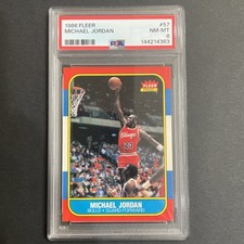 MICHAEL JORDAN 1986 86-87 FLEER #57 ROOKIE CARD RC NM-MINT PSA 8 BULLS NBA MJ. rookie card picture
